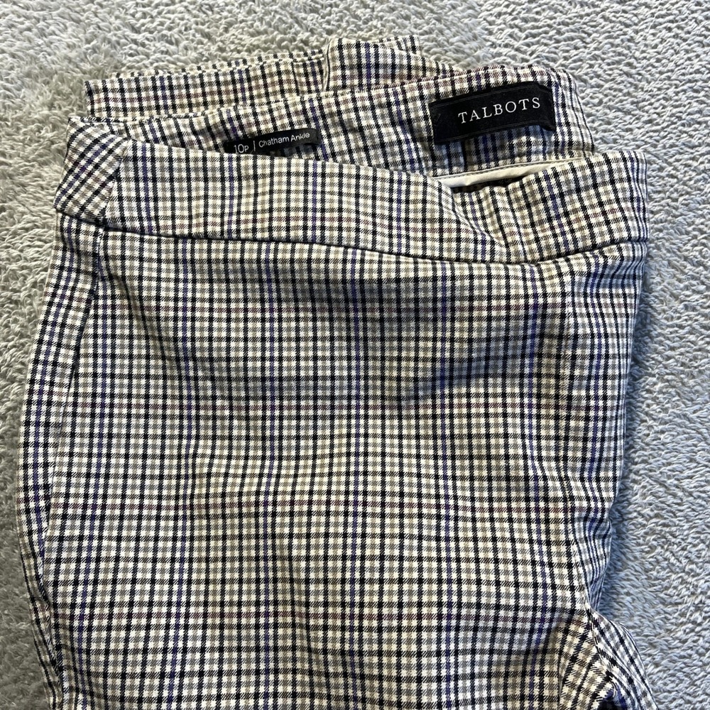 Talbots Chatham‎ Ankle Pants 10P Plaid Check Black Brown Purple Cotton Blend
